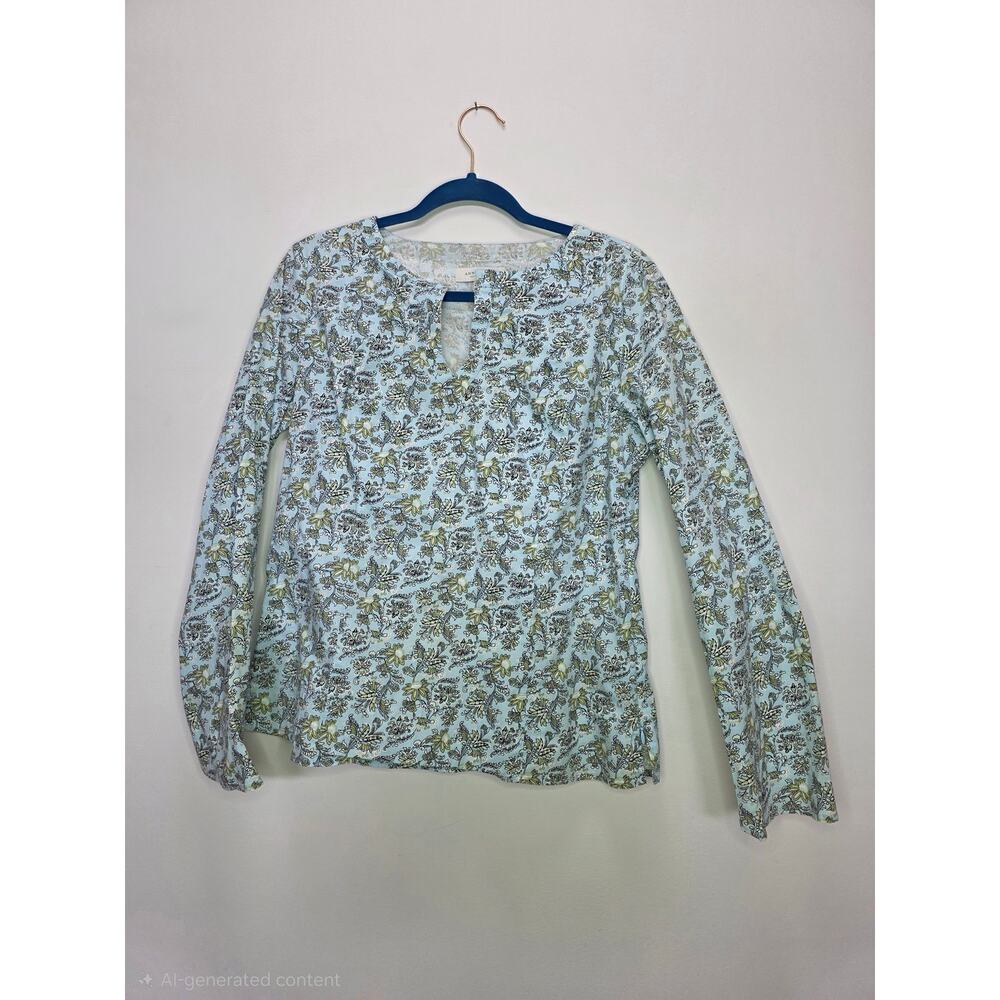 Ann Taylor Factory Floral Print Long Sleeve Top Blue Size 10